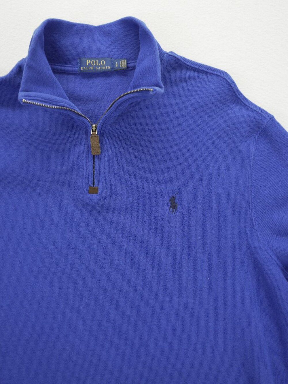 Polo Ralph Lauren Sweater Mens Large Estate Rib Quarter Zip Pullover Blue Cotton